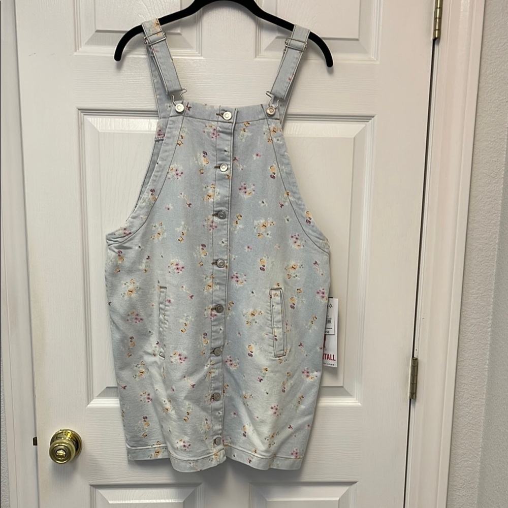 Celebrity Pink Floral Denim Overall Mini Dress